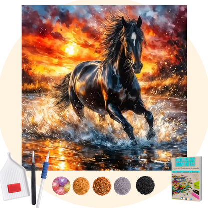 Kit Completo -Pintura em Diamantes Especiais Pó Mágico - Garanhão