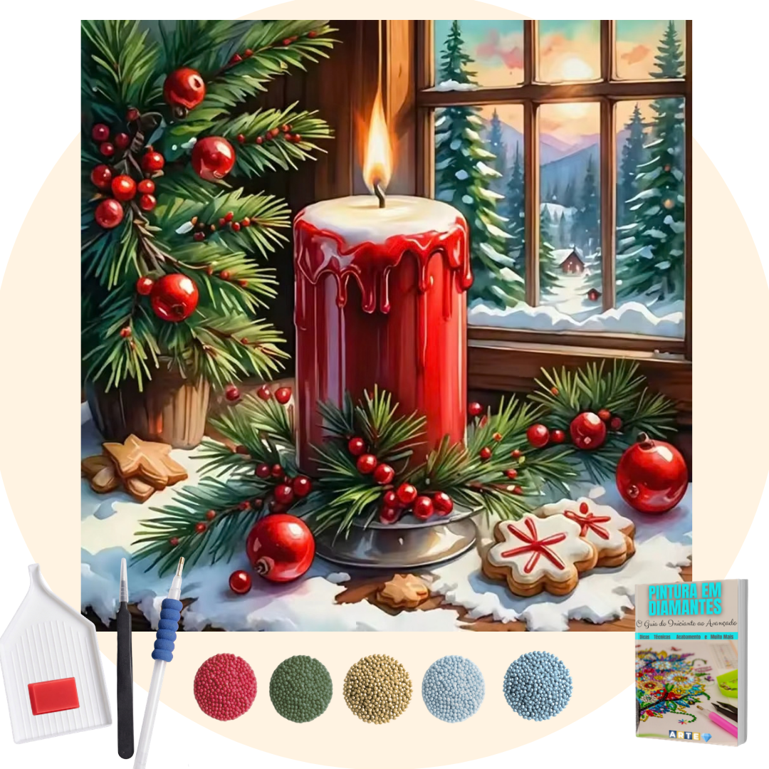 Kit Completo - Pintura em Diamantes - Vela natalina