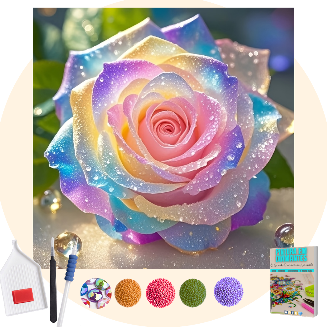 Kit Completo -Pintura em Diamantes Especiais MR - Rosa de Cristal