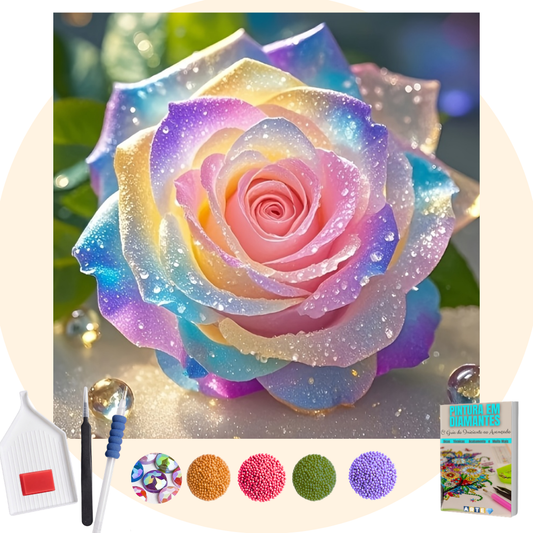 Kit Completo -Pintura em Diamantes Especiais MR - Rosa de Cristal