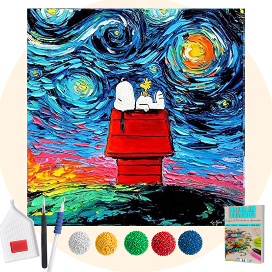 Kit Completo -  Pintura em Diamantes - Snoopy Gogh