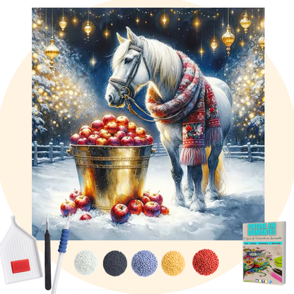 Kit Completo - Pintura em Diamantes - Cavalo e maças