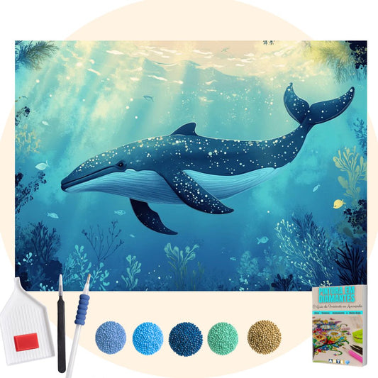 Kit Completo - Pintura em Diamantes - Baleia no mar