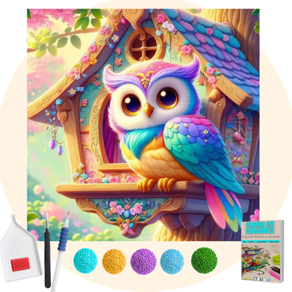 Kit Completo -  Pintura em Diamantes - Coruja Colorida