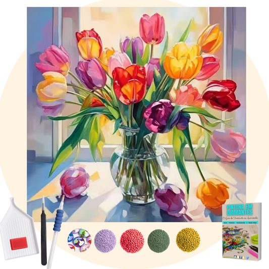 Kit Completo - Pintura em Diamantes Especiais MR - Vaso de Flores