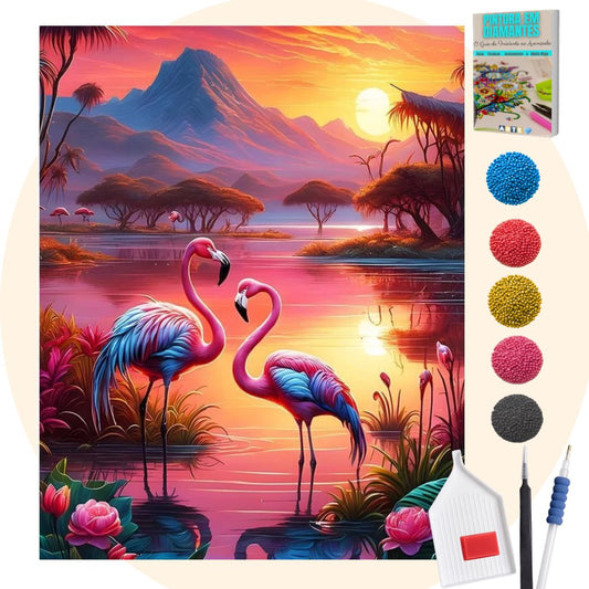 Kit Completo - Pintura em Diamantes - Flamingos