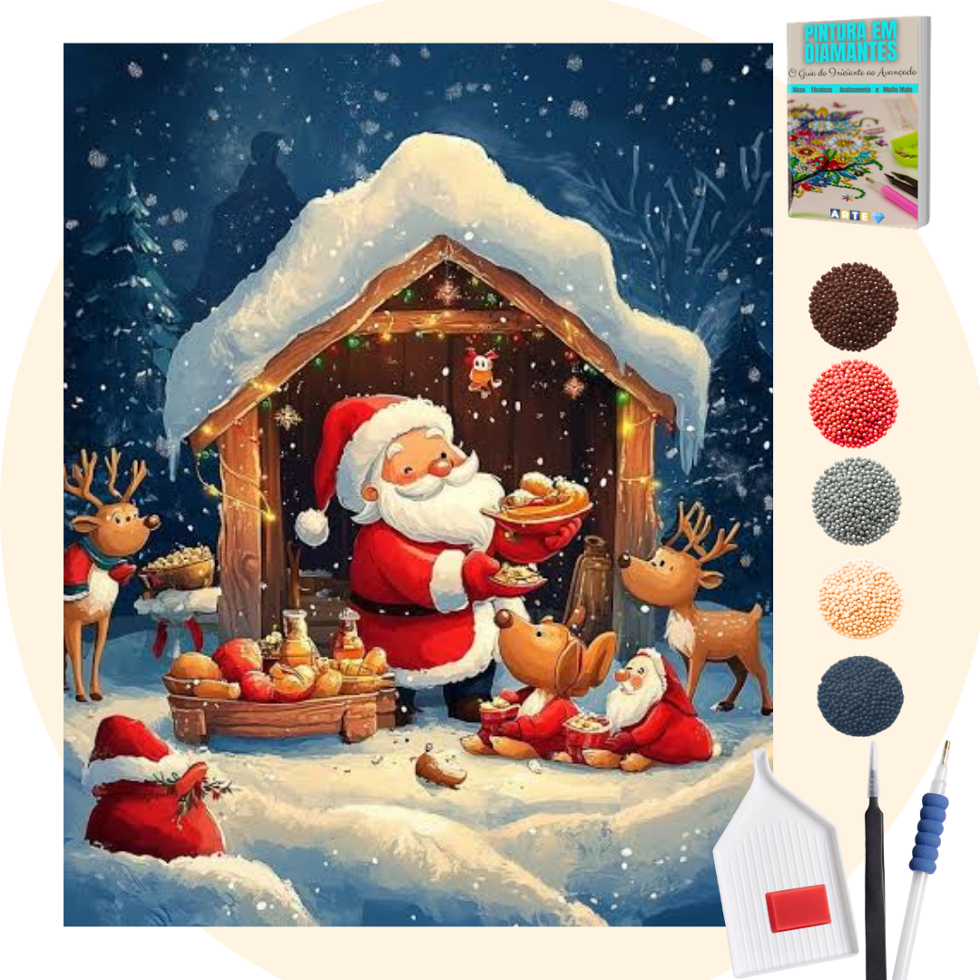 Kit Completo - Pintura em Diamantes - Papai Noel