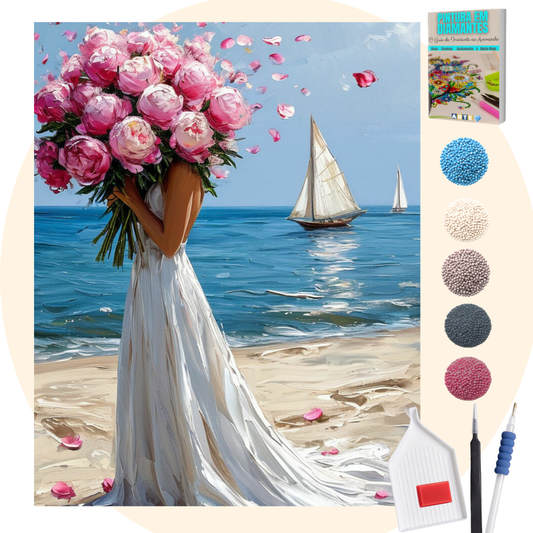 Kit Completo - Pintura em Diamantes - Mulher na praia