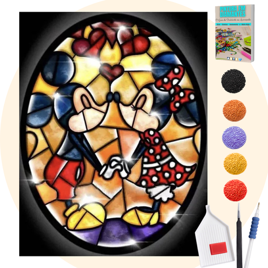 Kit Completo - Pintura em Diamantes - Mickey e Minnie Mosaico