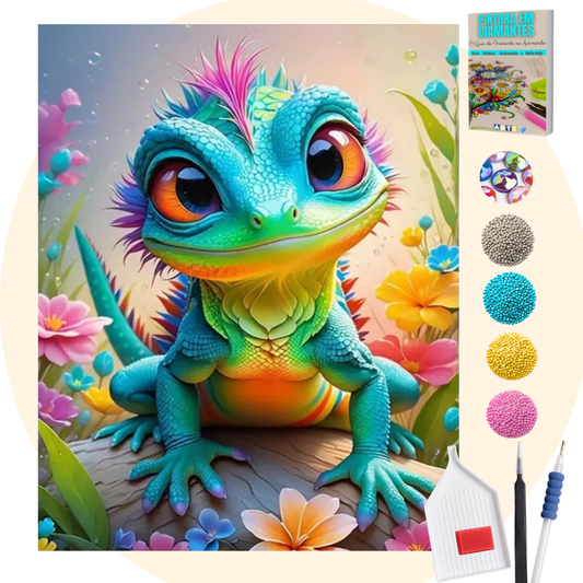 Kit Completo - Pintura em Diamantes Especiais MR - Camaleão