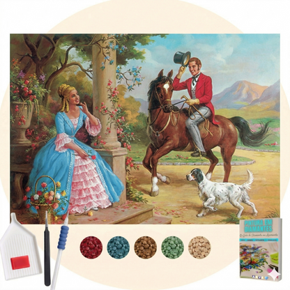 Kit Completo - Pintura em Diamantes - O cavaleiro e a donzela