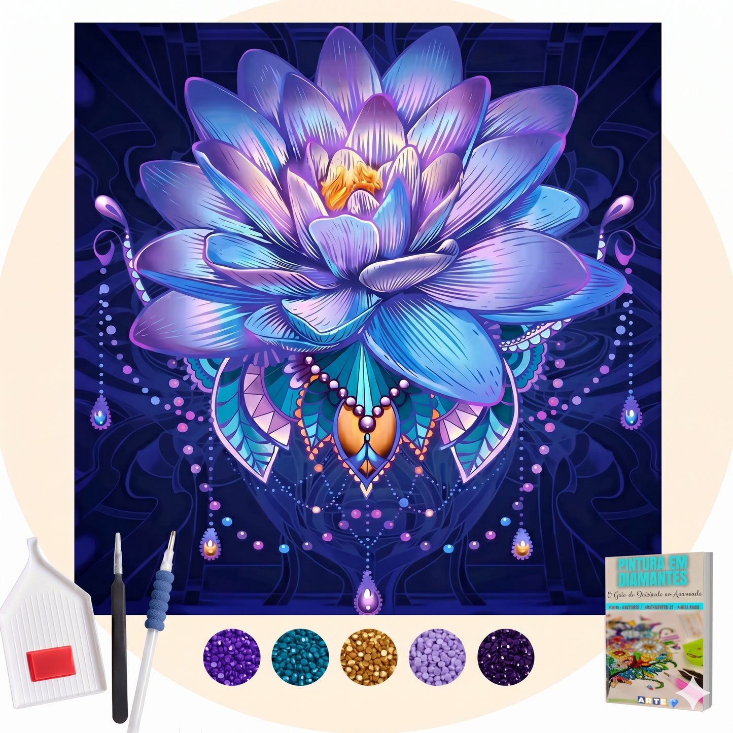 Kit Completo - Pintura em Diamantes - Lótus