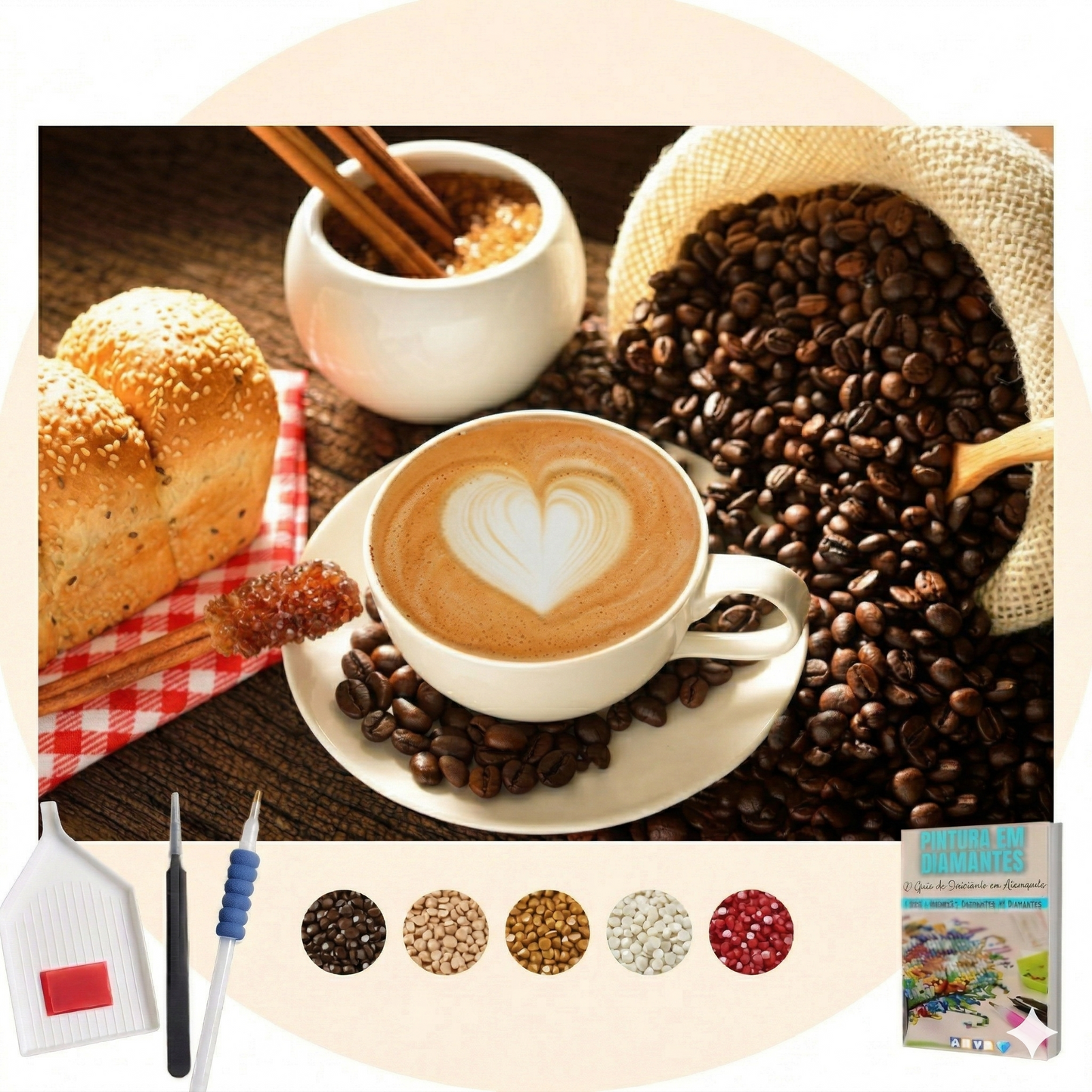 Kit Completo - Pintura em Diamantes - Love Coffee