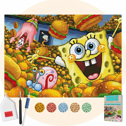 Kit Completo - Pintura em Diamantes - Bob Esponja