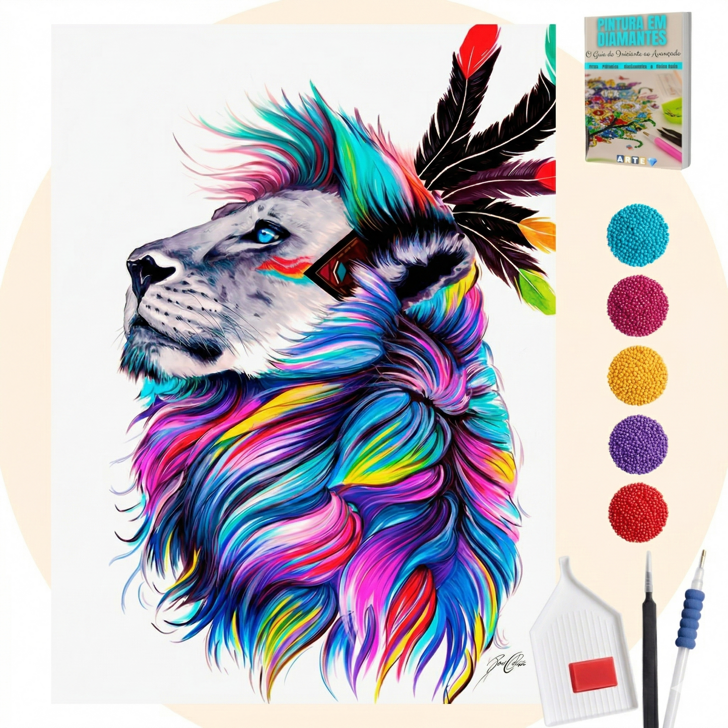 Kit Completo - Pintura em Diamantes - Leão flower