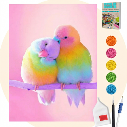 Kit Completo - Pintura em Diamantes - Pássaro Colorido