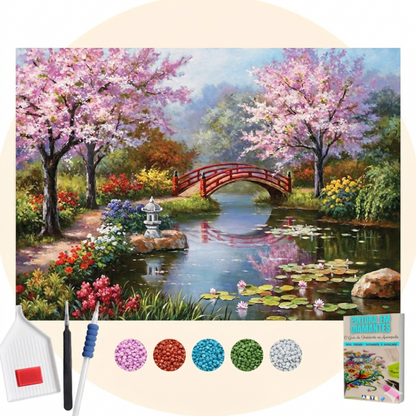 Kit Completo - Pintura em Diamantes - Ponte sobre o rio