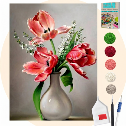 Kit Completo - Pintura em Diamantes - Vaso de Flores