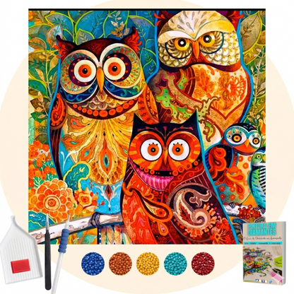 Kit Completo - Pintura em Diamantes - Corujas