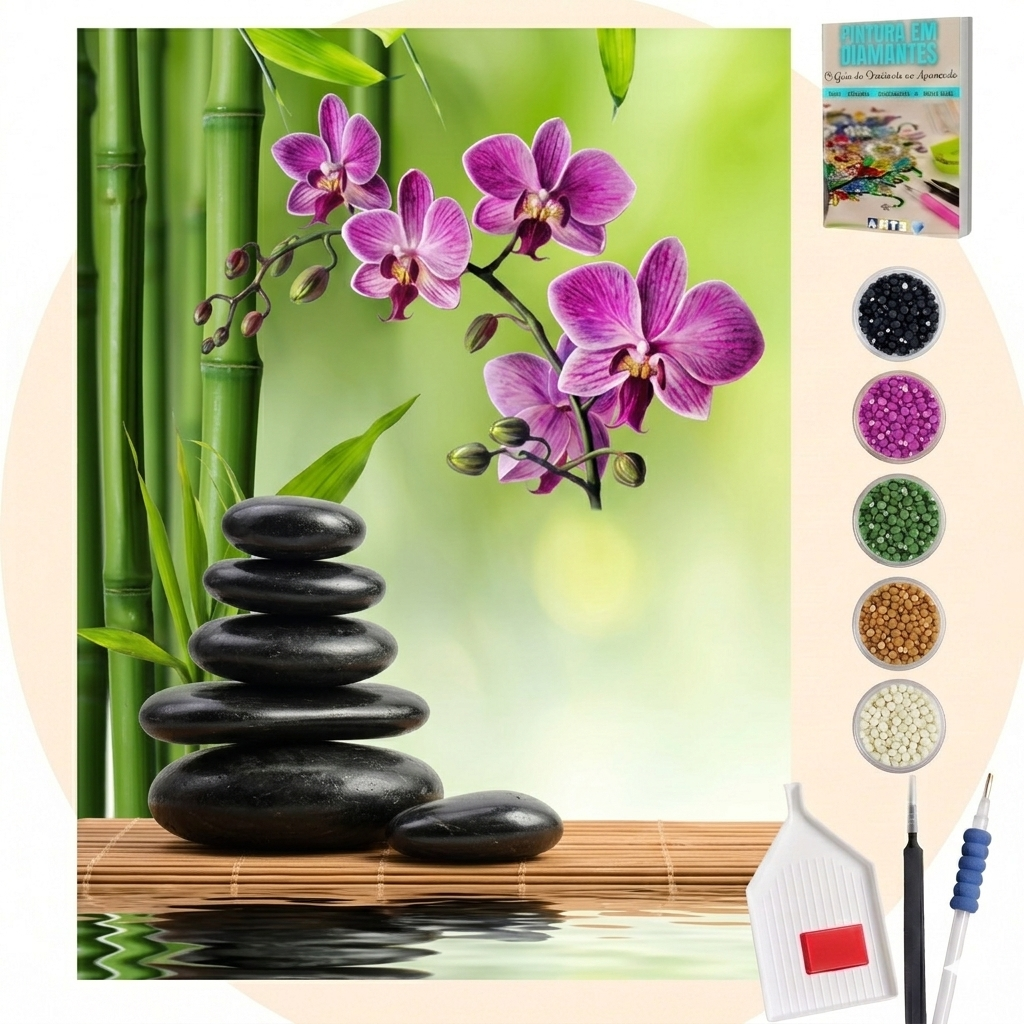 Kit Completo - Pintura em Diamantes - Orquídea e equilibrio