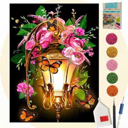 Kit Completo - Pintura em Diamantes - Lamparina florida