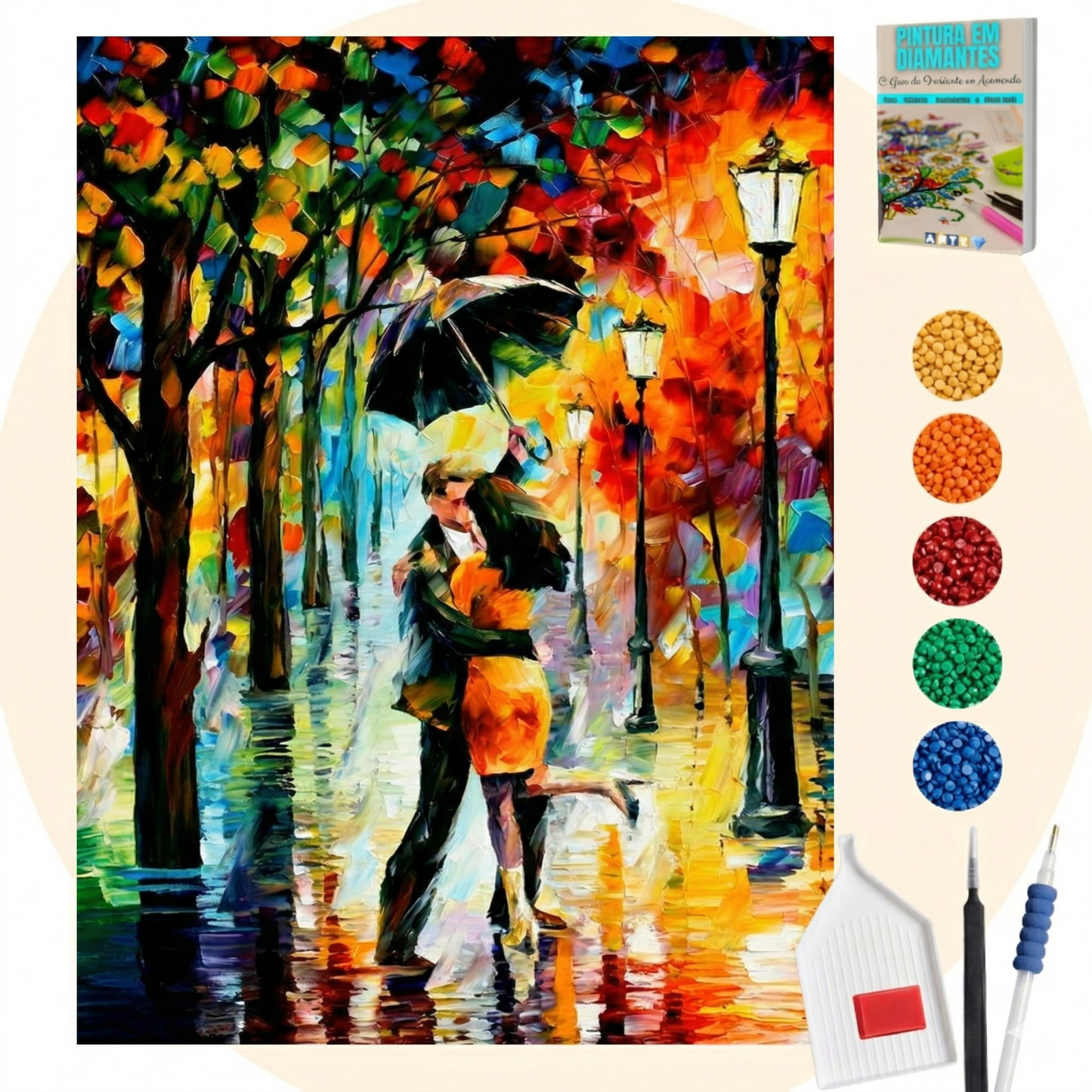 Kit Completo - Pintura em Diamantes - Eu, Você e o Guarda Chuva