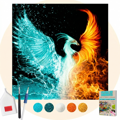 Kit Completo -  Pintura em Diamantes - Fenix Água e Fogo