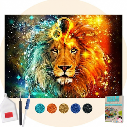Kit Completo - Pintura em Diamantes - Leão zodíaco