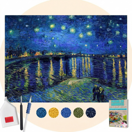 Kit Completo - Pintura em Diamantes - Sobre o Ródano - Van Gogh