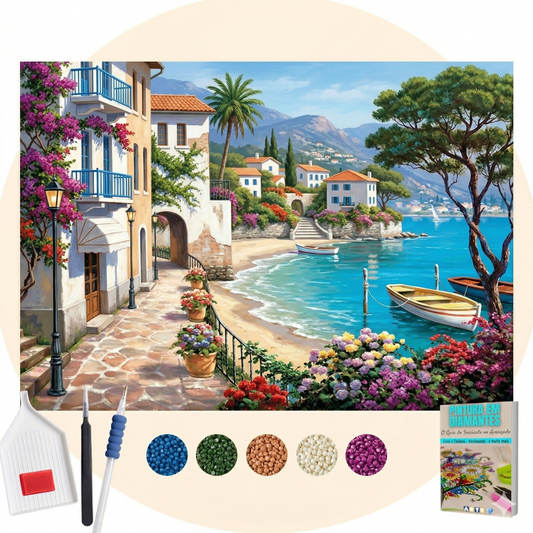 Kit Completo - Pintura em Diamantes - Uma Vila Mar