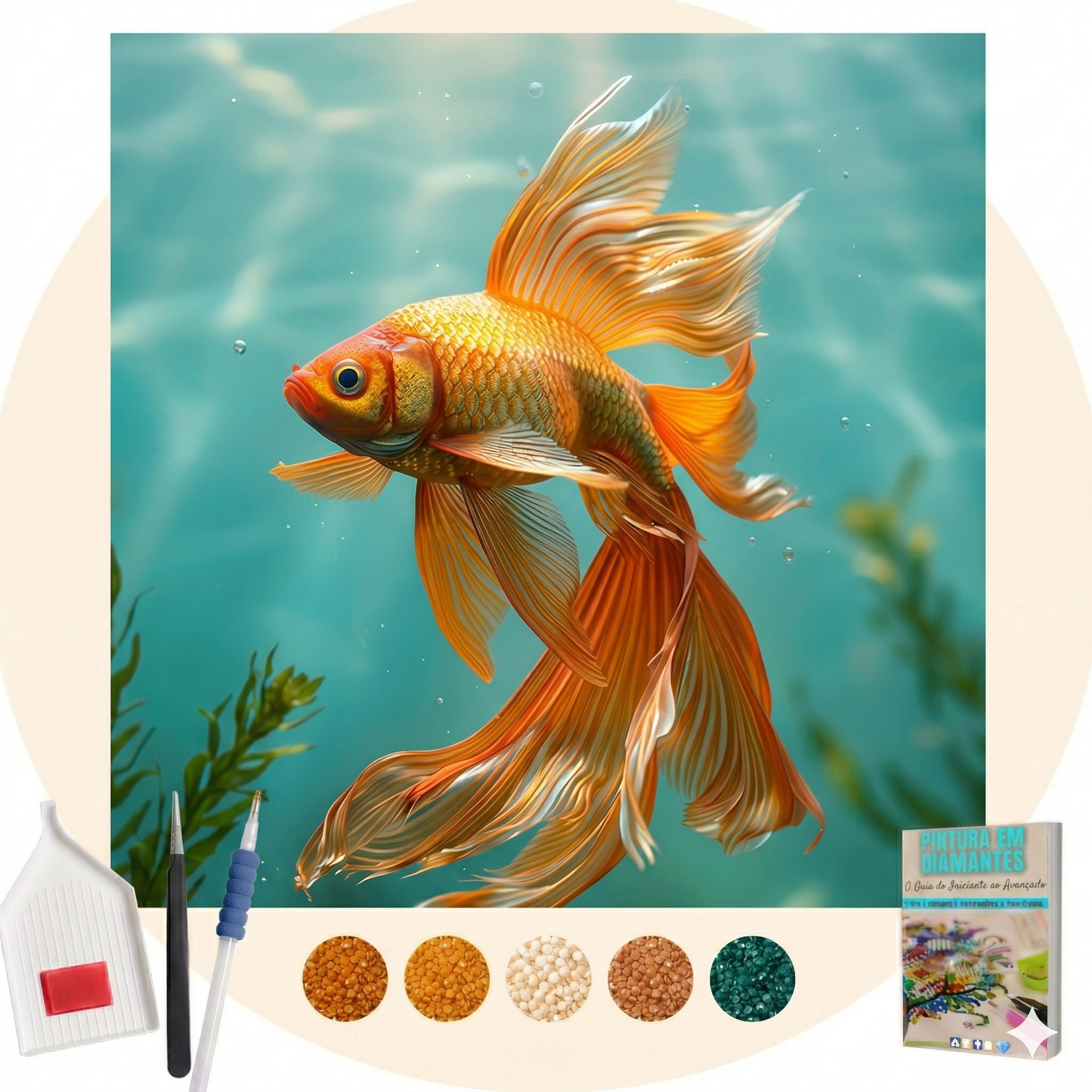 Kit Completo -  Pintura em Diamantes - Peixe Dourado