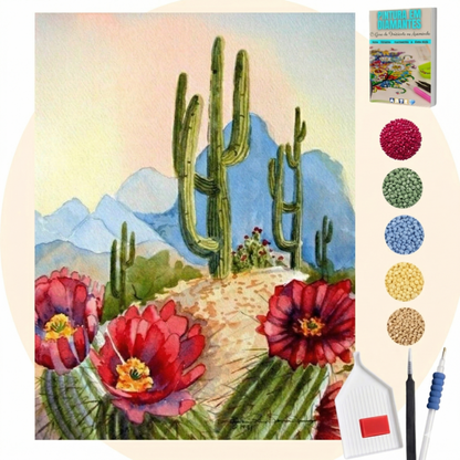 Kit Completo - Pintura em Diamantes - Cactos