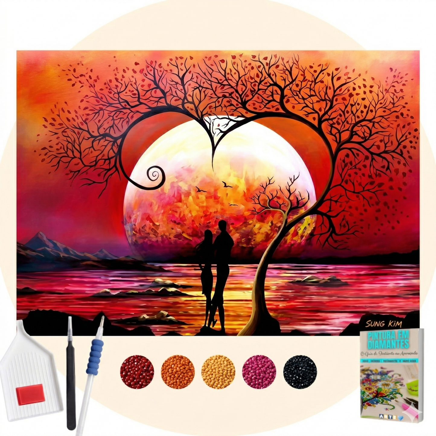 Kit Completo - Pintura em Diamantes - Amor sob o luar