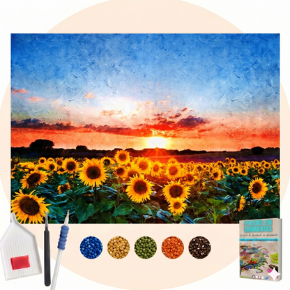 Kit Completo - Pintura em Diamantes - Campo Girassóis