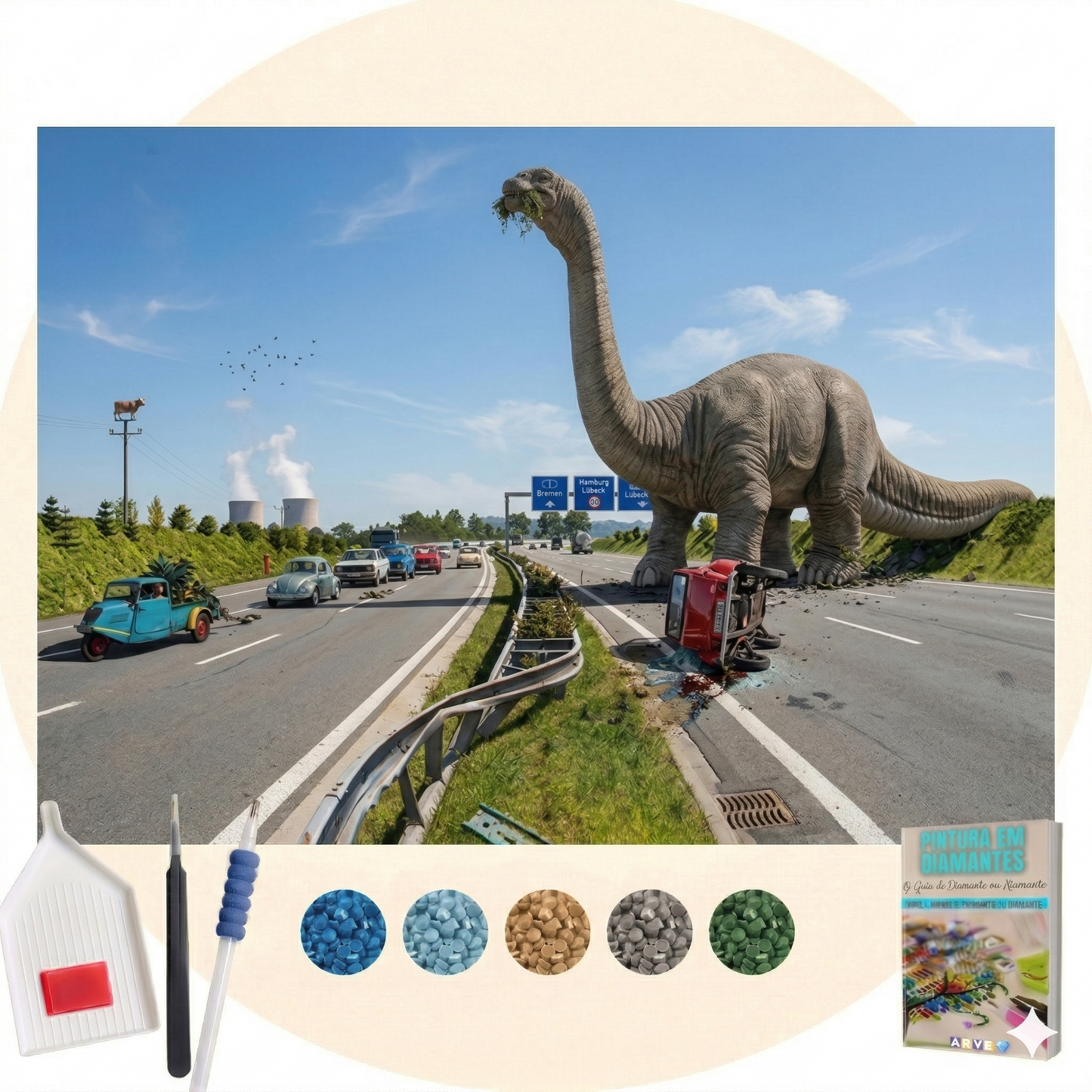 Kit Completo - Pintura em Diamantes - O Mundo dos Dino