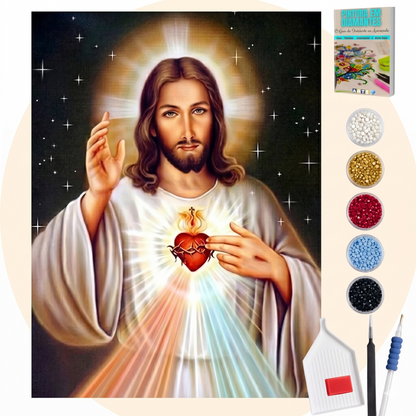 Kit Completo - Pintura em Diamantes - Sagrado Coração