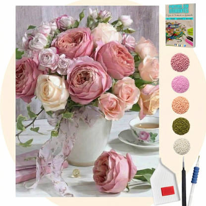 Kit Completo - Pintura em Diamantes - Vaso de Flores Vintage