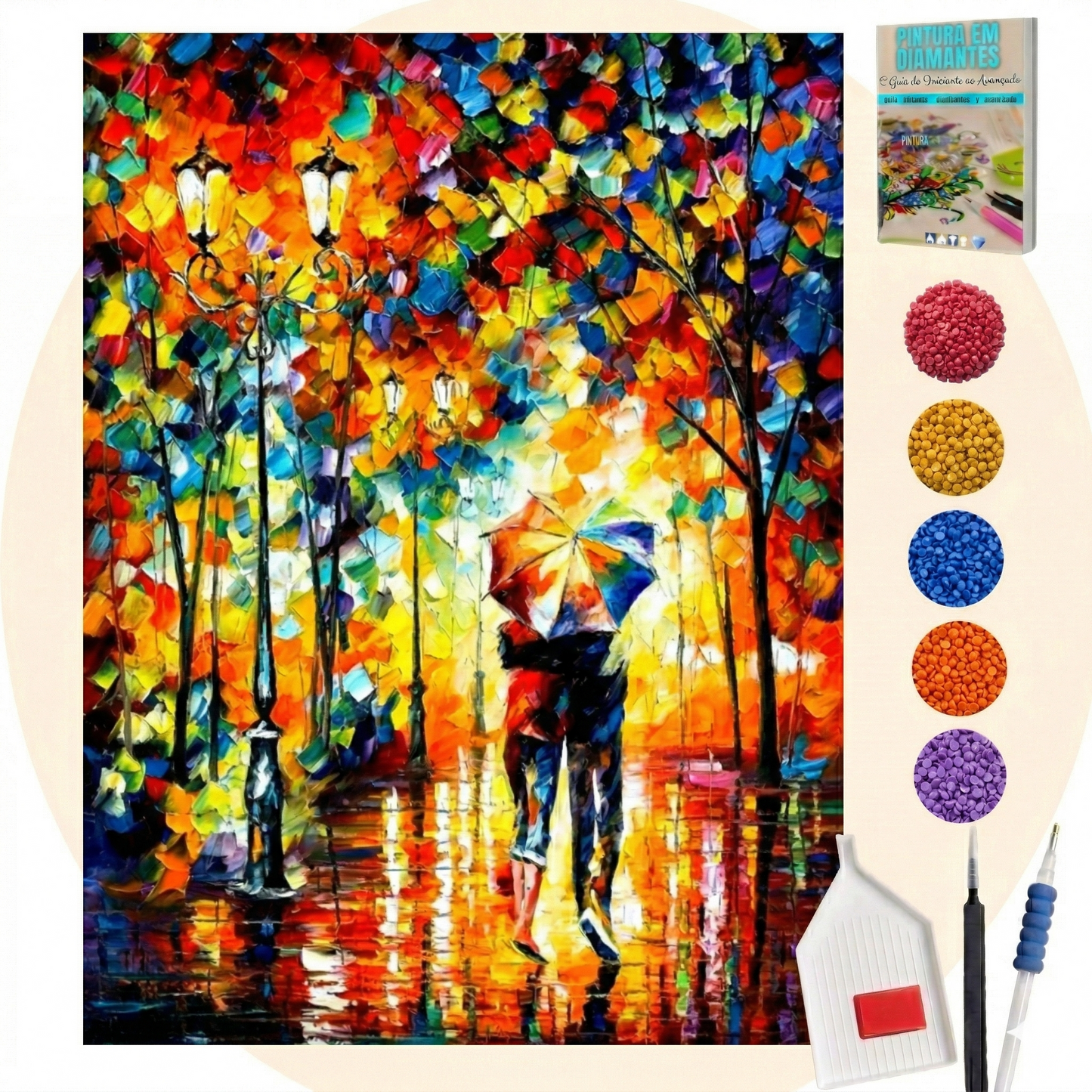 Kit Completo - Pintura em Diamantes - Eu e você na chuva