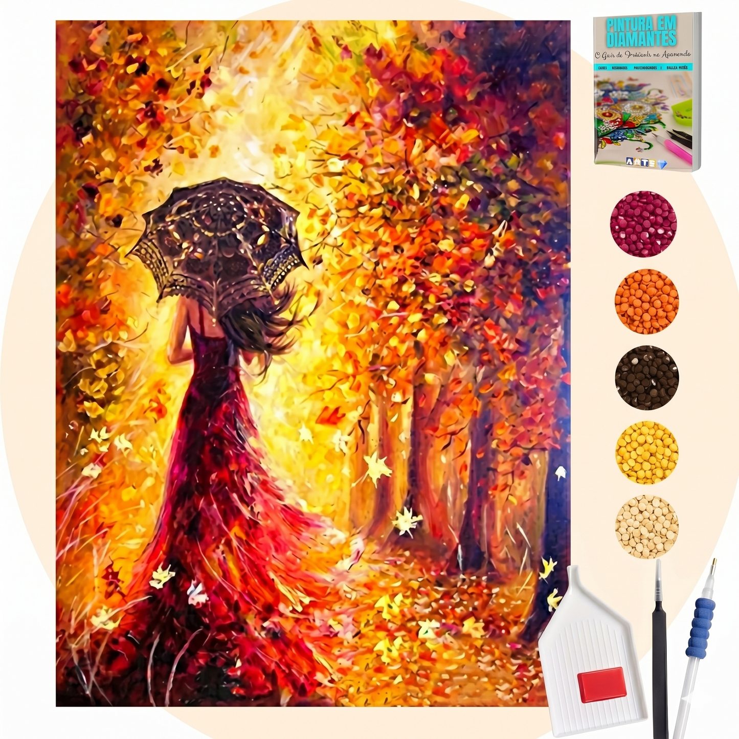 Kit Completo - Pintura em Diamantes - Mulher de outono