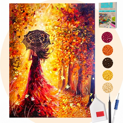 Kit Completo - Pintura em Diamantes - Mulher de outono