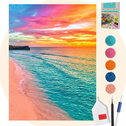 Kit Completo - Pintura em Diamantes - Mar Colorido