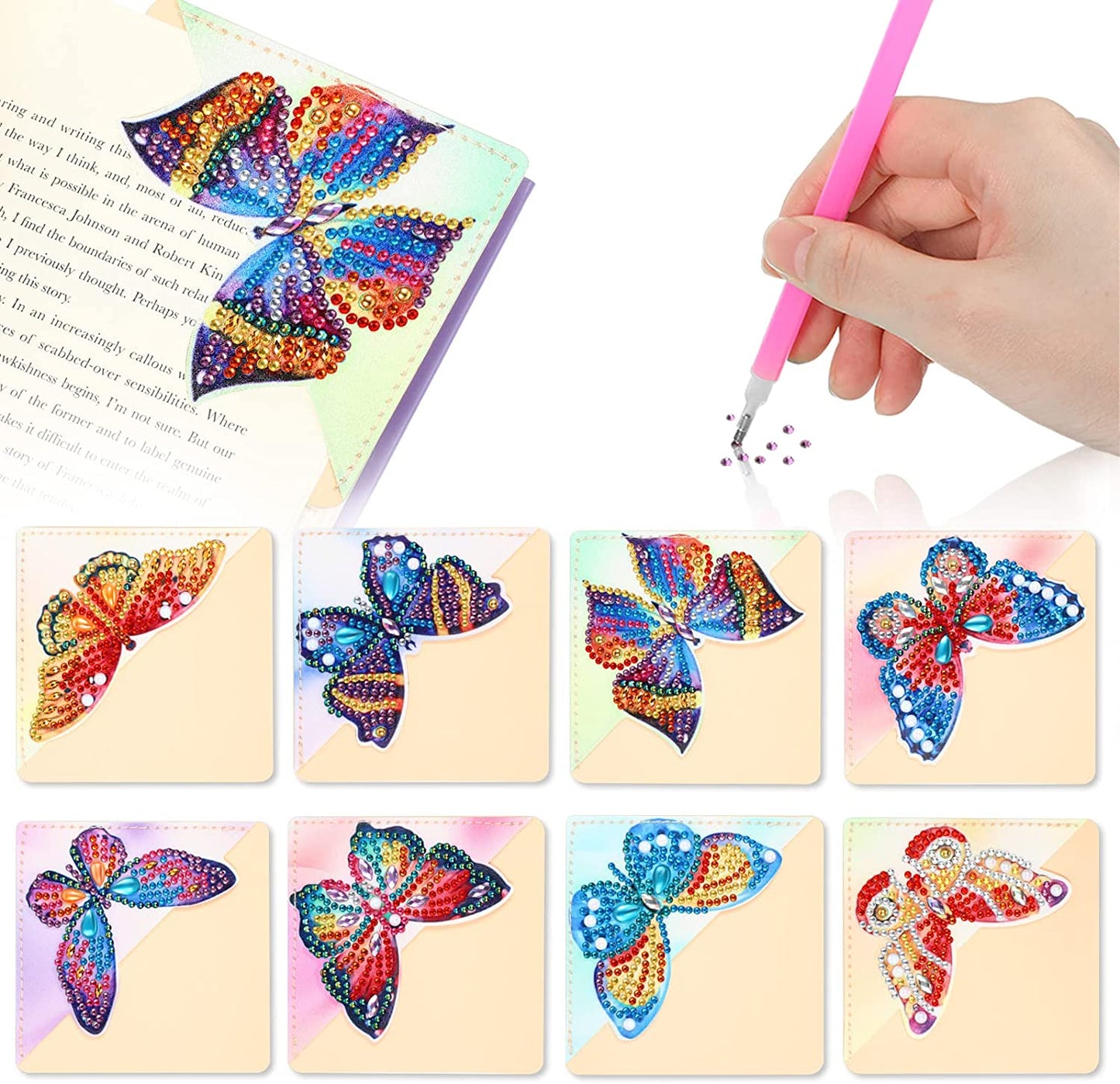 Kit 8 Marcadores de Livros Diagonal - Pintura em Diamante - Borboletas 2