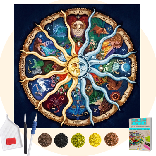 Kit Completo - Pintura em Diamantes - Mandala Zodíaco