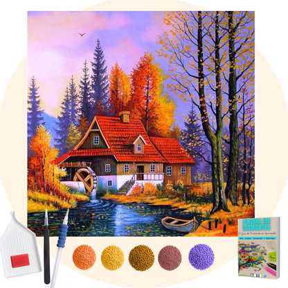 Kit Completo - Pintura em Diamantes - Telhado alaranjado