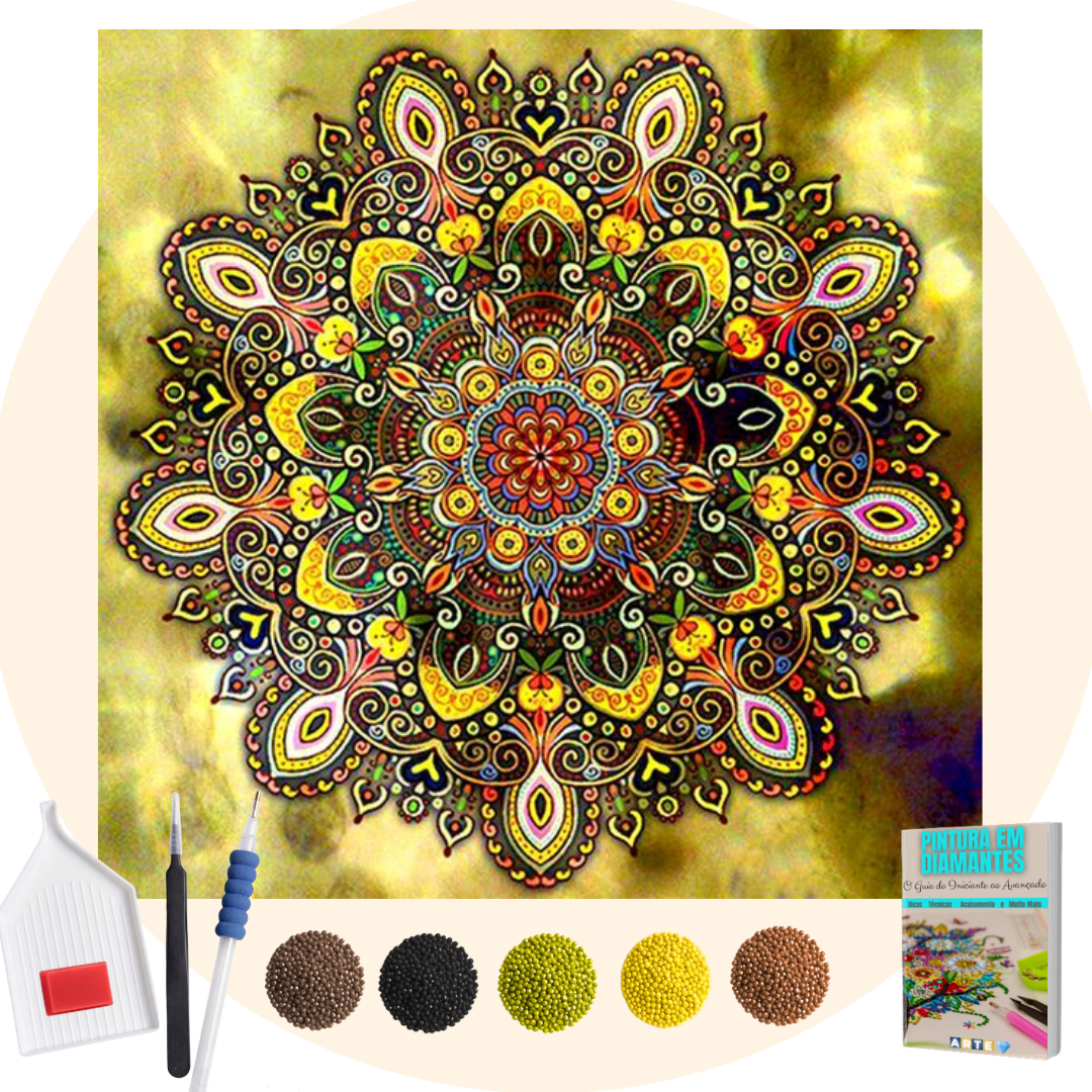 Kit Completo - Pintura em Diamantes - Mandala Ouro brilhante