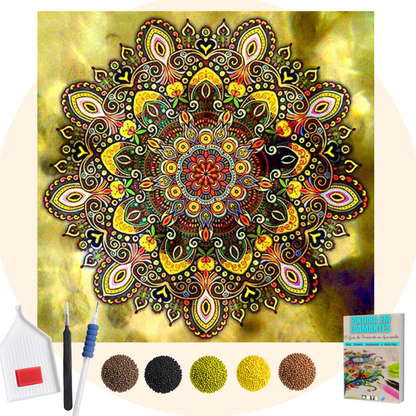 Kit Completo - Pintura em Diamantes - Mandala Ouro brilhante