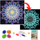 Pintura em Diamantes - Tela Fluorescente - Mandala Intensa - Pedras Especiais - 30x30cm