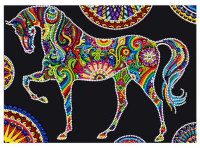 Pintura em Diamantes - Tela Fluorescente - Cavalo - Pedras Especiais - 30x40cm