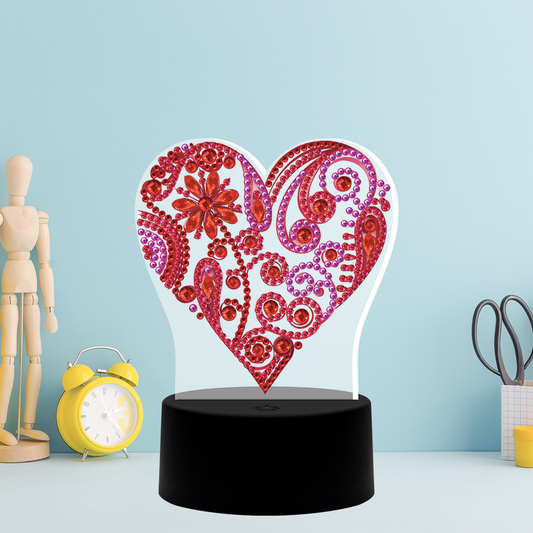 Kit completo - Luminária com Pintura em Diamantes - Coração