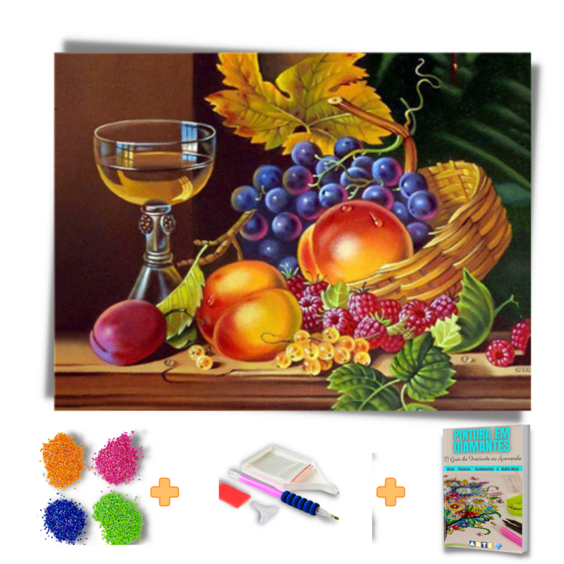 Kit Completo - Pintura em Diamantes - Frutas e vinho